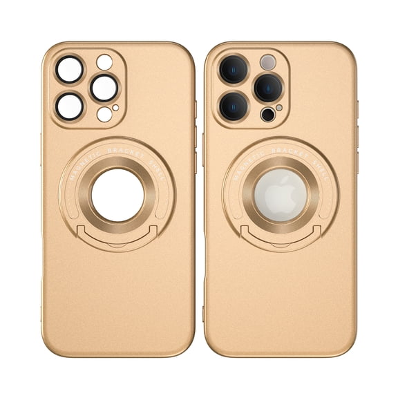 ELEHOLD Magnetic Case for iPhone 16 Pro Max, Foldable Kickstand Bracket Work with Magnetic Car Mount Lens Film Protection Slim Shockproof Case for iPhone 16 Pro Max,Gold