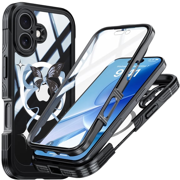 ELEHOLD Magnetic Case for iPhone 17 with Built-in Screen Protector, Compatible with Mag Safe Accessories,Full Body Shockproof Clear Back Protective Case Cover for iPhone 17,Blue