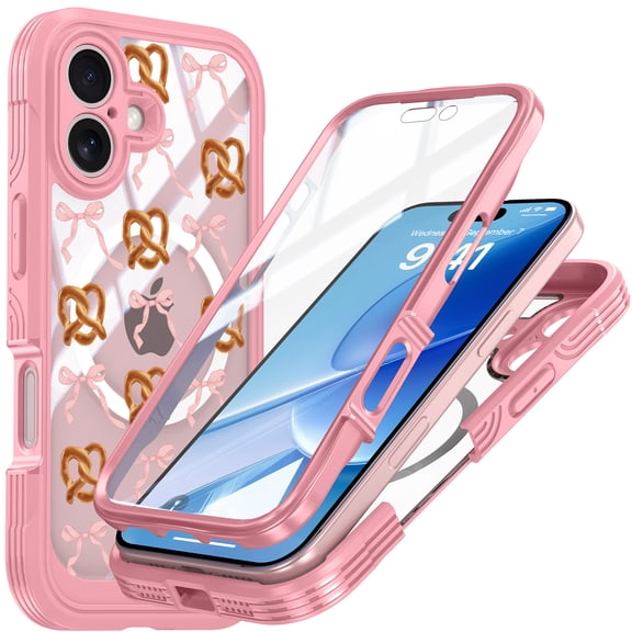 ELEHOLD Magnetic Case for iPhone 17 with Built-in Screen Protector, Compatible with Mag Safe Accessories,Full Body Shockproof Clear Back Protective Case Cover for iPhone 17,Brown