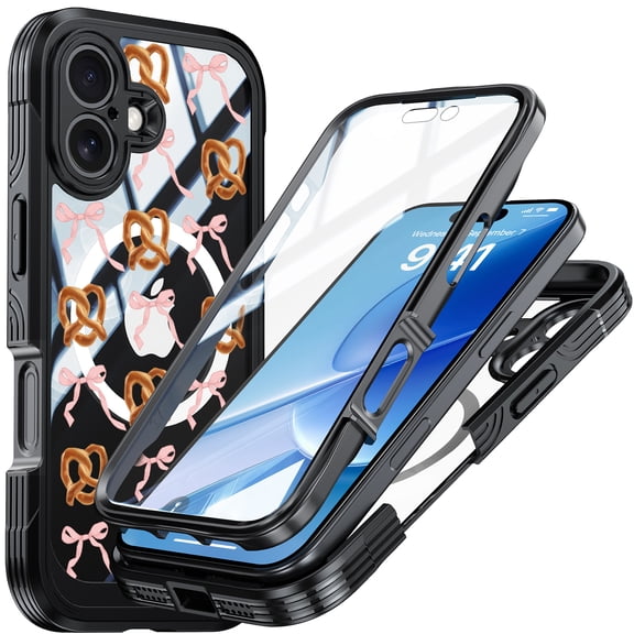 ELEHOLD Magnetic Case for iPhone 17 with Built-in Screen Protector, Compatible with Mag Safe Accessories,Full Body Shockproof Clear Back Protective Case Cover for iPhone 17,Brown