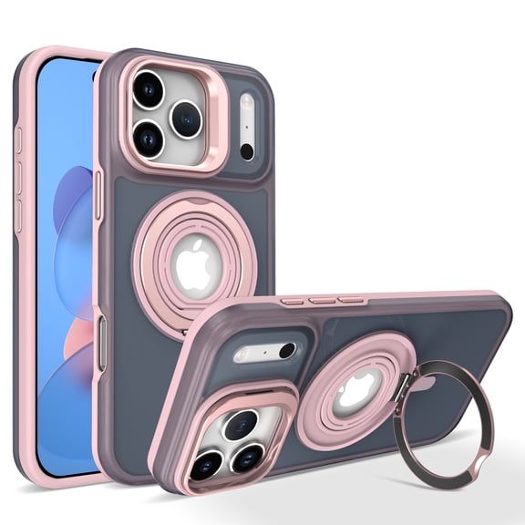 ELEHOLD Magnetic Case For iPhone 17 with Invisible Magnetic O-Ring Stand ,Compatible with Mag-Safe Accessories Military-Grade Translucent CaseGreat Grip Feeling,Pink