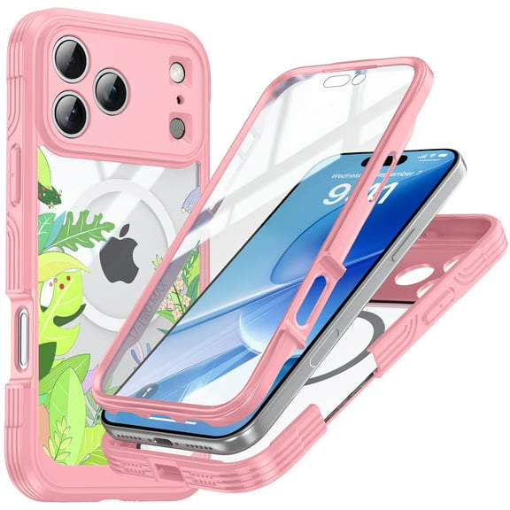 ELEHOLD Magnetic Case for iPhone 17 Pro with Built-in Screen Protector, Compatible with Mag Safe Accessories,Full Body Shockproof Clear Back Protective Case Cover for iPhone 17 Pro,Green