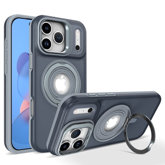 ELEHOLD Magnetic Case For iPhone 17 Pro with Invisible Magnetic O-Ring Stand ,Compatible with Mag-Safe Accessories Military-Grade Translucent CaseGreat Grip Feeling,Gray