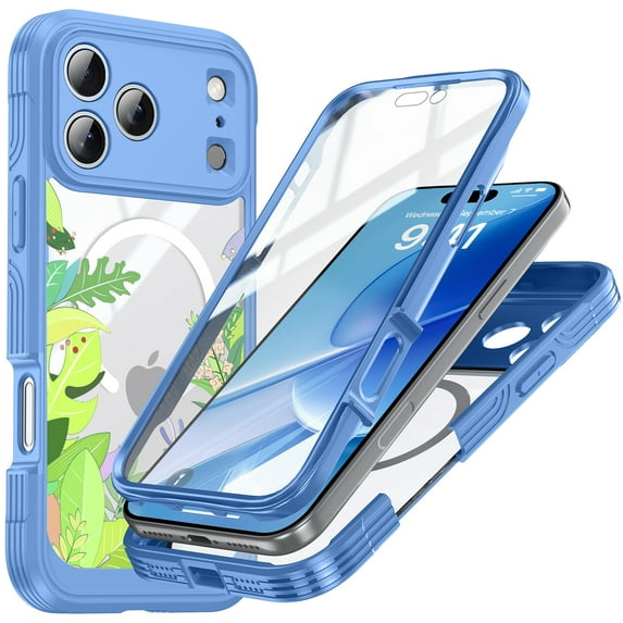 ELEHOLD Magnetic Case for iPhone 17 Pro Max with Built-in Screen Protector, Compatible with Mag Safe Accessories,Full Body Shockproof Clear Back Protective Case Cover for iPhone 17 Pro Max,Green