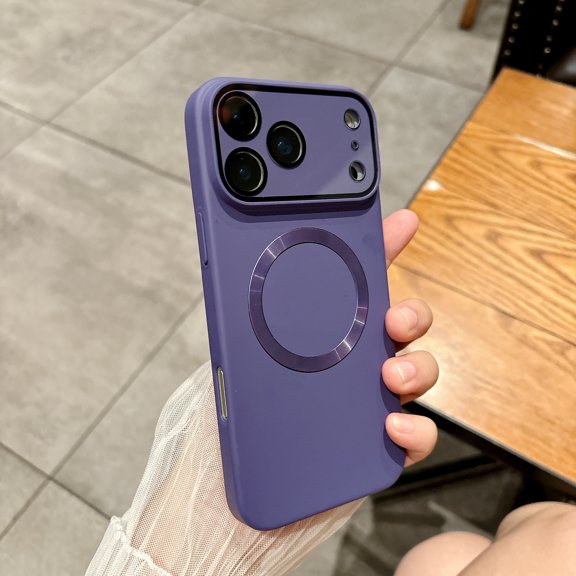 ELEHOLD Magnetic Case for iPhone 17 Pro, Shockproof Rigid Plastic Phone Case with Built-in Camera Lens Protector, Wireless Charging Compatible,Darkpurple