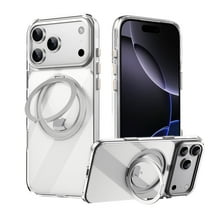 ELEHOLD Magnetic Case For iPhone 17 Pro , Shockproof Soft 360° Rotatable Magnetic Ring Kickstand Compatible with Mag-Safe Military Silicone Bumper Slim Cover,Clear