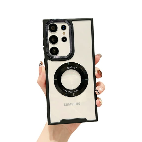 ELEHOLD Magnetic Clear Case for Samsung Galaxy A32 5G Case Transparent Clear Back Logo View Design Compatible with MagSafe Anti-Yellowing Shockproof Slim Case,black