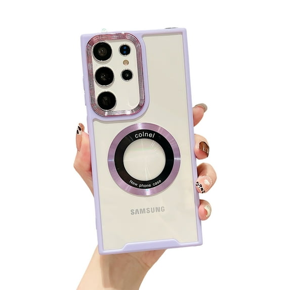 ELEHOLD Magnetic Clear Case for Samsung Galaxy S22 Case Transparent Clear Back Logo View Design Compatible with MagSafe Anti-Yellowing Shockproof Slim Case,purple