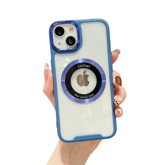 ELEHOLD Magnetic Clear Case for iPhone 12 Case Transparent Clear Back Logo View Design Compatible with MagSafe Anti-Yellowing Shockproof Slim Case,royalblue