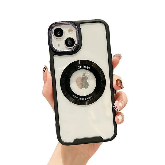 ELEHOLD Magnetic Clear Case for iPhone 13 Case Transparent Clear Back Logo View Design Compatible with MagSafe Anti-Yellowing Shockproof Slim Case,black