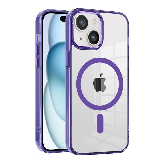 ELEHOLD Magnetic Clear Case for iPhone 13 Transparent Clear Back Hybrid Hard PC Shockproof TPU Bumper Anti-Yellowing Slim Mag Safe Compatible Protective Case for iPhone 13,purple