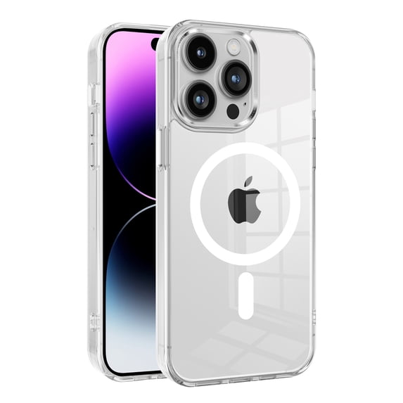 ELEHOLD Magnetic Clear Case for iPhone 14 Pro Max Transparent Clear Back Hybrid Hard PC Shockproof TPU Bumper Anti-Yellowing Slim Mag Safe Compatible Protective Case for iPhone 14 Pro Max,white