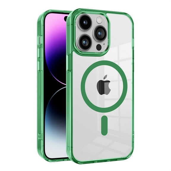 ELEHOLD Magnetic Clear Case for iPhone 14 Pro Max Transparent Clear Back Hybrid Hard PC Shockproof TPU Bumper Anti-Yellowing Slim Mag Safe Compatible Protective Case for iPhone 14 Pro Max,green