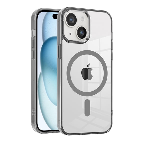 ELEHOLD Magnetic Clear Case for iPhone 15 Plus Transparent Clear Back Hybrid Hard PC Shockproof TPU Bumper Anti-Yellowing Slim Mag Safe Compatible Protective Case for iPhone 15 Plus,grey