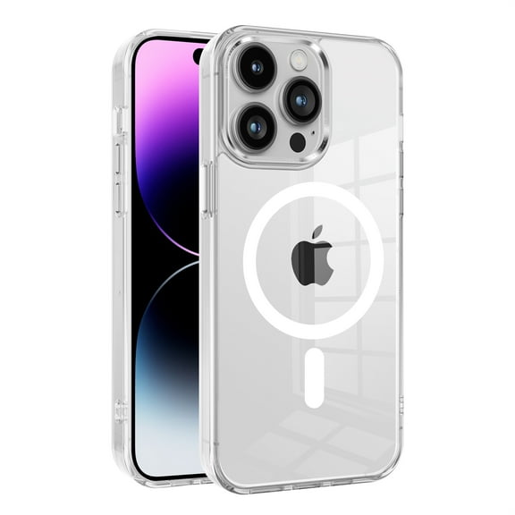 ELEHOLD Magnetic Clear Case for iPhone 15 Pro Max Transparent Clear Back Hybrid Hard PC Shockproof TPU Bumper Anti-Yellowing Slim Mag Safe Compatible Protective Case for iPhone 15 Pro Max,white