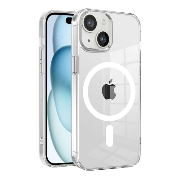 ELEHOLD Magnetic Clear Case for iPhone 15 Transparent Clear Back Hybrid Hard PC Shockproof TPU Bumper Anti-Yellowing Slim Mag Safe Compatible Protective Case for iPhone 15,white