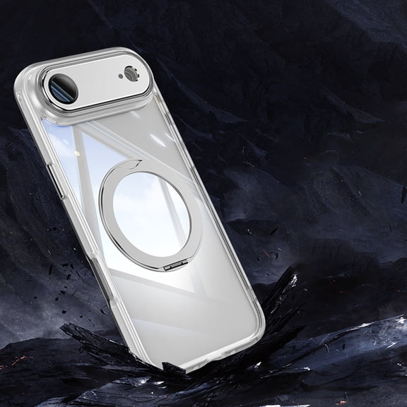 ELEHOLD Magnetic Clear Case For iPhone 17 Air With Lens Film, Shockproof Anti-Scratch 360° Ring Holder Stand PC+TPU Protection Case Cover For iPhone 17 Air ,White