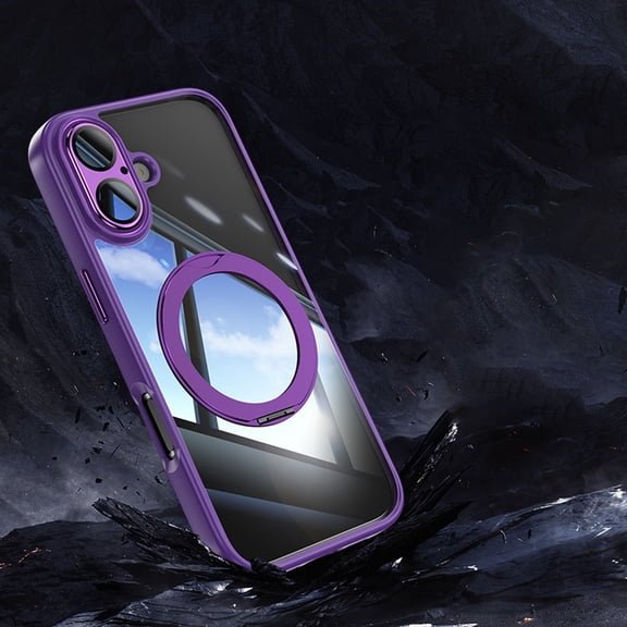 ELEHOLD Magnetic Clear Case For iPhone 17 With Lens Film, Shockproof Anti-Scratch 360° Ring Holder Stand PC+TPU Protection Case Cover For iPhone 17 ,Darkpurple