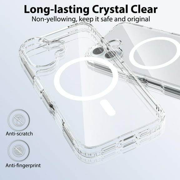 ELEHOLD Magnetic Clear Case For iPhone 17, Shockproof Anti-Scratch Rigid Plastic Lightweight Crystal Transparent Shell, Wireless Charging Compatible,Clean