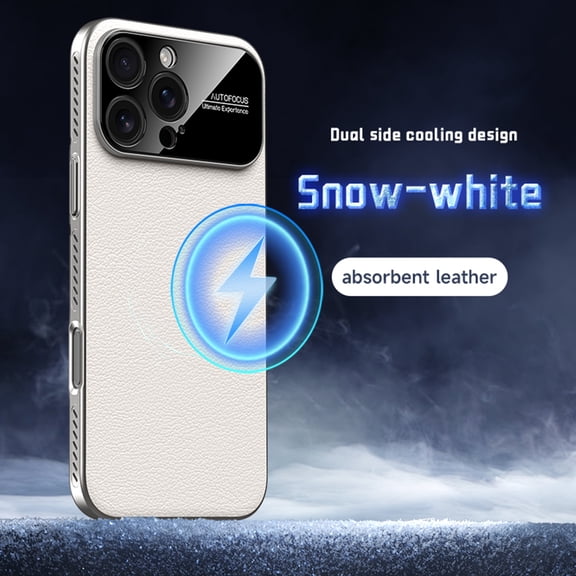 ELEHOLD Magnetic Cooling Leather Case for iPhone 14, Ultra-Thin PC + Leather Hybrid Precision Camera Protection Heat Dissipation Mag-Safe Compatible Shockproof Case,White