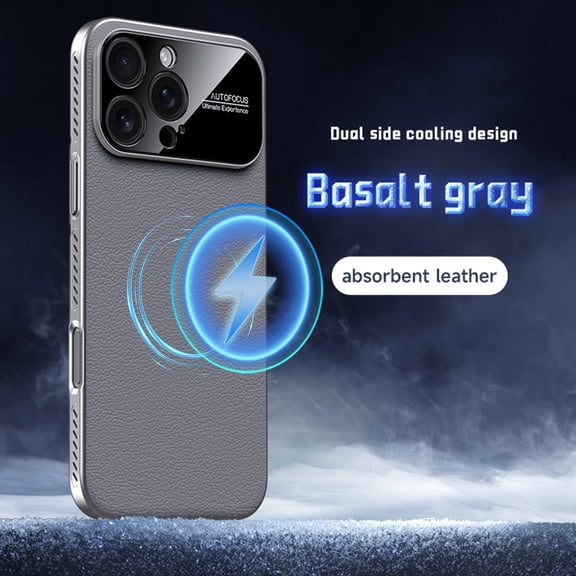 ELEHOLD Magnetic Cooling Leather Case for iPhone 14, Ultra-Thin PC + Leather Hybrid Precision Camera Protection Heat Dissipation Mag-Safe Compatible Shockproof Case,Gray