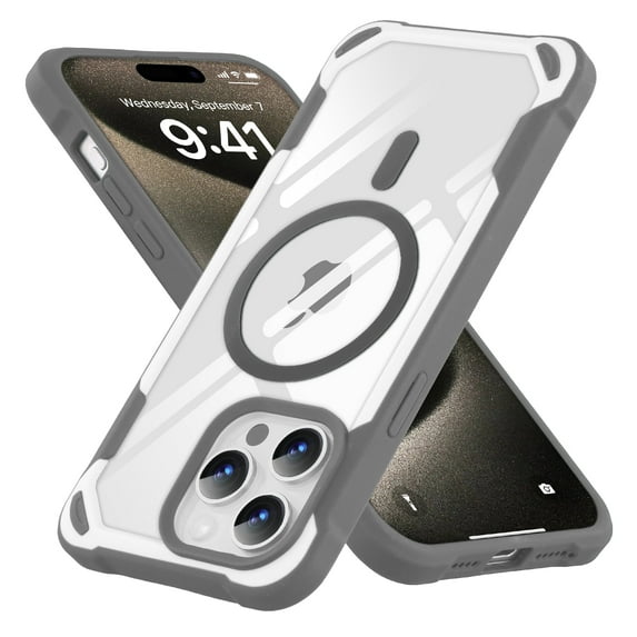 ELEHOLD Magnetic Designed for iPhone 13 Pro Case, Compatible with MagSafe, Military-Grade Drop Protection Not Yellowing Clear Phone Case for iPhone 13 Pro with Shockproof Bumper,Gray