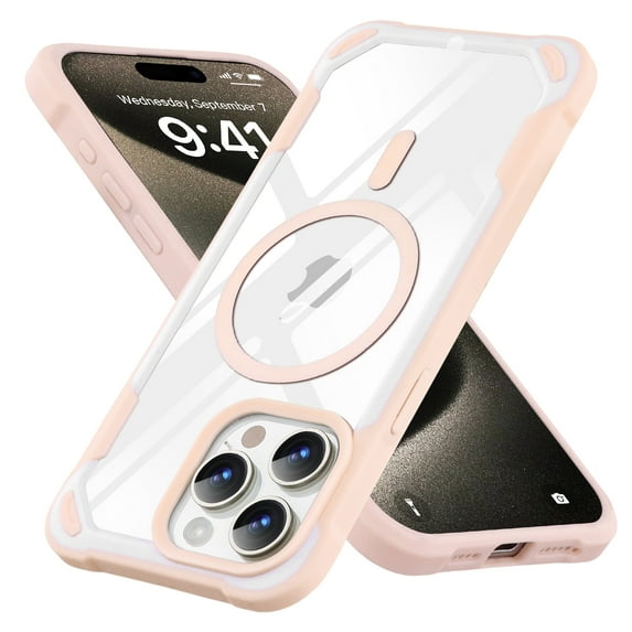 ELEHOLD Magnetic Designed for iPhone 13 Pro Max Case, Compatible with MagSafe, Military-Grade Drop Protection Not Yellowing Clear Phone Case for iPhone 13 Pro Max with Shockproof Bumper,Pink