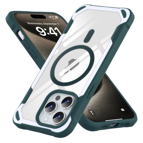 ELEHOLD Magnetic Designed for iPhone 13 Pro Max Case, Compatible with MagSafe, Military-Grade Drop Protection Not Yellowing Clear Phone Case for iPhone 13 Pro Max with Shockproof Bumper,Green