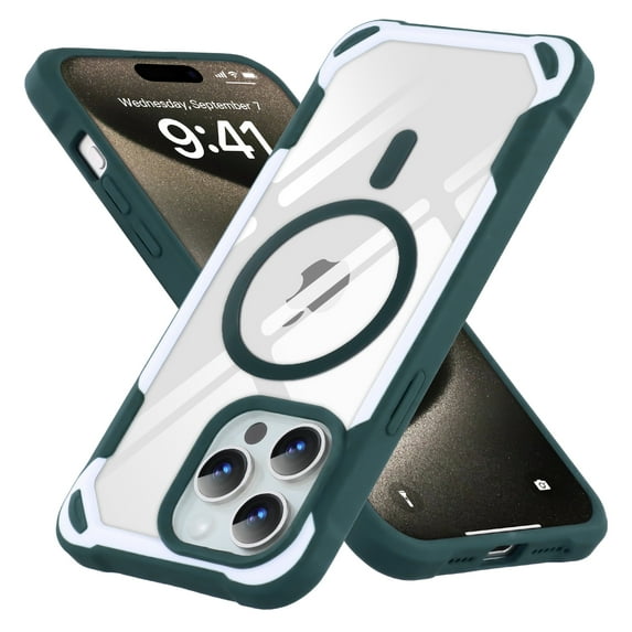 ELEHOLD Magnetic Designed for iPhone 16 Pro Case, Compatible with MagSafe, Military-Grade Drop Protection Not Yellowing Clear Phone Case for iPhone 16 Pro with Shockproof Bumper,Green
