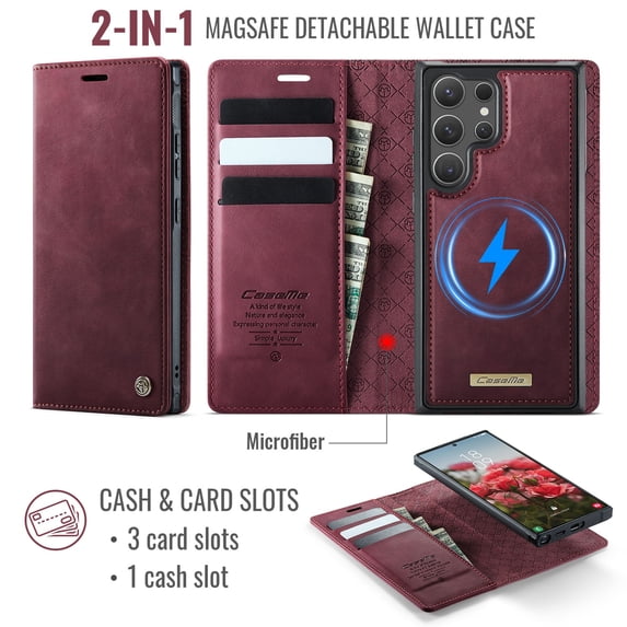 ELEHOLD Magnetic Detachable Wallet Case for Samsung Galaxy S20 Ultra, Shockproof Faux Leather Stand RFID Card Slots Detachable Mag-Safe Magnetic Case Cover,Removable Back Shell,Red