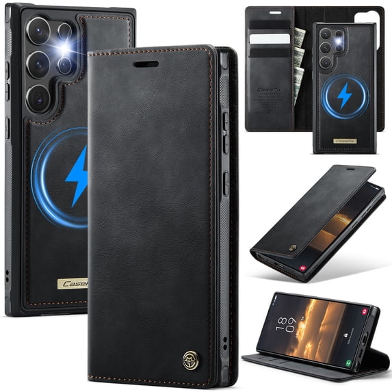 ELEHOLD Magnetic Detachable Wallet Case for Samsung Galaxy S22 Plus, Shockproof Faux Leather Stand RFID Card Slots Detachable Mag-Safe Magnetic Case Cover,Removable Back Shell,Black