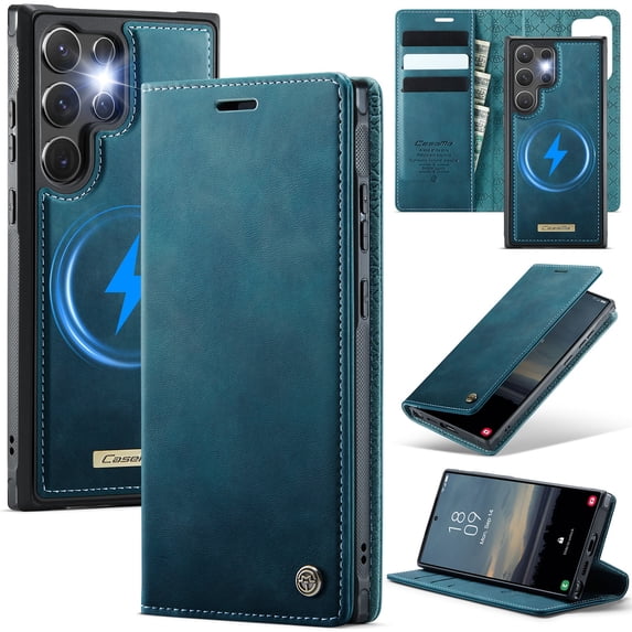ELEHOLD Magnetic Detachable Wallet Case for Samsung Galaxy S22 Plus, Shockproof Faux Leather Stand RFID Card Slots Detachable Mag-Safe Magnetic Case Cover,Removable Back Shell,Green