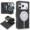 thumbnail image 1 of ELEHOLD Magnetic Detachable Wallet Case For iPhone 17 Pro Max, Removable  2 in 1 Wireless Charging RFID Blocking Card Holders  PU Leather Magnetic Detachable Folding Stand Folio Case,Black, 1 of 8