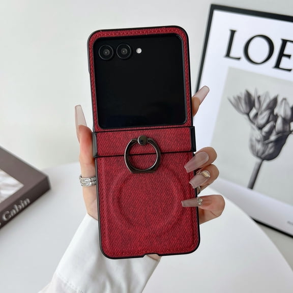 ELEHOLD Magnetic Flip Phone Case For Motorola Razr 2025/2024 , Compatible with Mag Safe Accessories, Foldable Design Hands-Free Ring Magnetic PU Leather Case with Hinge Protection,Red