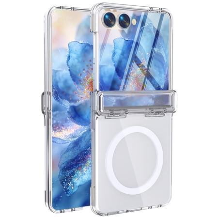ELEHOLD Magnetic Glitter Case for Samsung Galaxy Z Flip8, Built-in Screen Protector Heavy Duty Shockproof Protective Cover,Clear