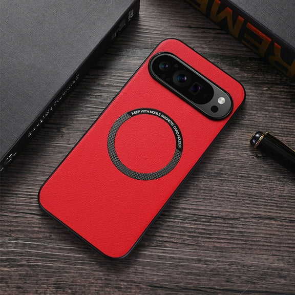 ELEHOLD Magnetic Leather Case for Google Pixel 10 Pro XL, Luxury PU Leather Ultra Slim Compatible with Mag Safe Shockproof Slim Lightweight Case for Google Pixel 10 Pro XL,Red