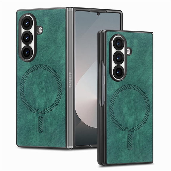 ELEHOLD Magnetic Leather Case for Samsung Galaxy Z Fold 5, Slim Fit Faux Leather Wireless Charging Shockproof Anti-Scratch Non-Slip Protection Case For Samsung Galaxy Z Fold 5, Green