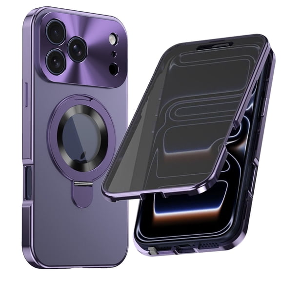 ELEHOLD Magnetic Mag Safe Case for iPhone 17 with Built-in Anti-Peep Screen Protector , Luxury Rugged Magnetic Ring Stand Matte Full Body Protection Shockproof Case, Darkpurple