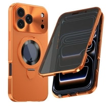 ELEHOLD Magnetic Mag Safe Case for iPhone 17 Pro Max with Built-in Anti-Peep Screen Protector , Luxury Rugged Magnetic Ring Stand Matte Full Body Protection Shockproof Case, Orange
