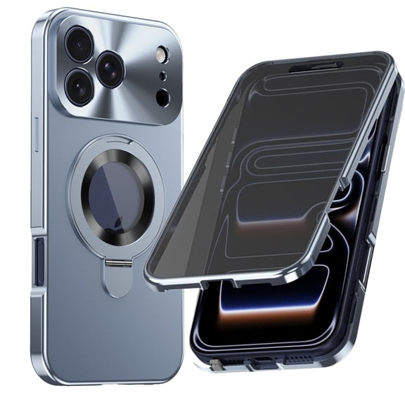 ELEHOLD Magnetic Mag Safe Case for iPhone 17 Pro Max with Built-in Anti-Peep Screen Protector , Luxury Rugged Magnetic Ring Stand Matte Full Body Protection Shockproof Case, Blue