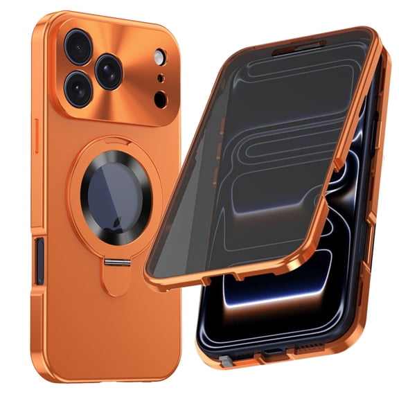 ELEHOLD Magnetic Mag Safe Case for iPhone Air with Built-in Anti-Peep Screen Protector , Luxury Rugged Magnetic Ring Stand Matte Full Body Protection Shockproof Case, Orange