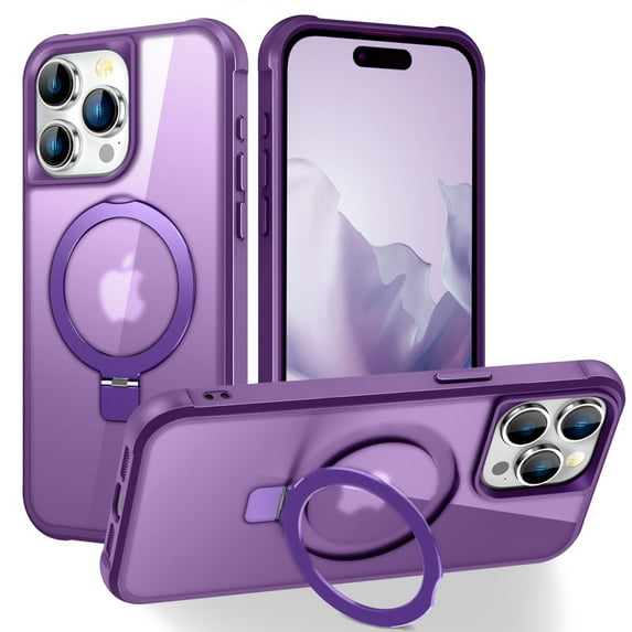 ELEHOLD Magnetic Matte Case for iPhone 15 Pro with Ring Holder Stand Cover, Compatible with MagSafe Work with Magnetic Car Mount Hybrid Shockproof Slim Case for 6.1" iPhone 15 Pro,Purple