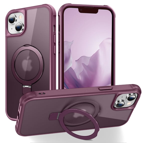 ELEHOLD Magnetic Matte Case for iPhone 16 Pro Max with Ring Holder Stand Cover, Compatible with MagSafe Work with Magnetic Car Mount Hybrid Shockproof Slim Case for 6.1" iPhone 16 Pro Max,Winered