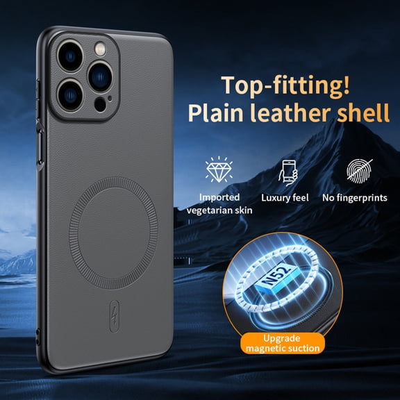 ELEHOLD Magnetic PU Leather Case Cover For Apple iPhone 15 Pro Max, Shockproof Slim Leather Non-Slip Lightweight PC+TPU Protective Case with Qi Wireless Charging Support,Gray