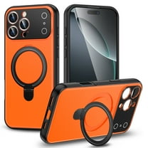 ELEHOLD Magnetic Phone Case For iPhone 17 Pro Max , Shockproof Ring Holder Kickstand Wireless Charging PC TPU Anti-Scratch Protection Cover,Orange