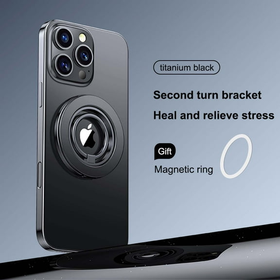 ELEHOLD Magnetic Phone Ring Holder Stand with N52 Magnets, 360° Rotating Kickstand Grip, Foldable Metal Ring for iPhone 16/15/14/13/12, Mag Safe-Compatible Finger Grip Mount,Black
