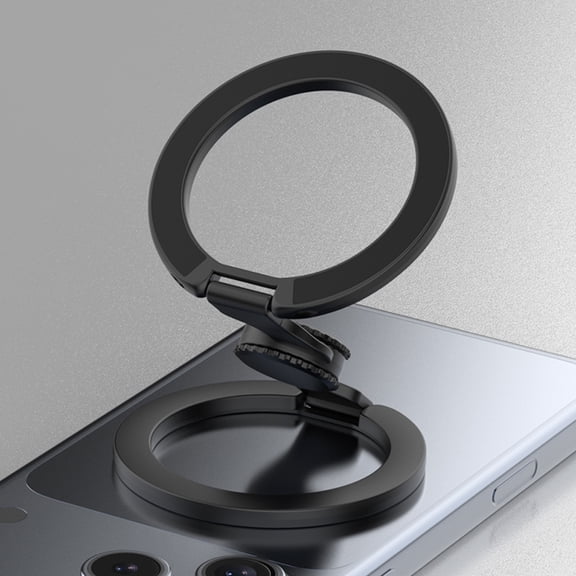 ELEHOLD Magnetic Phone Ring Stand, Fingertip Gyroscope Double Sided Holder, Fully Foldable Zinc Alloy Kickstand for iPhone, Black