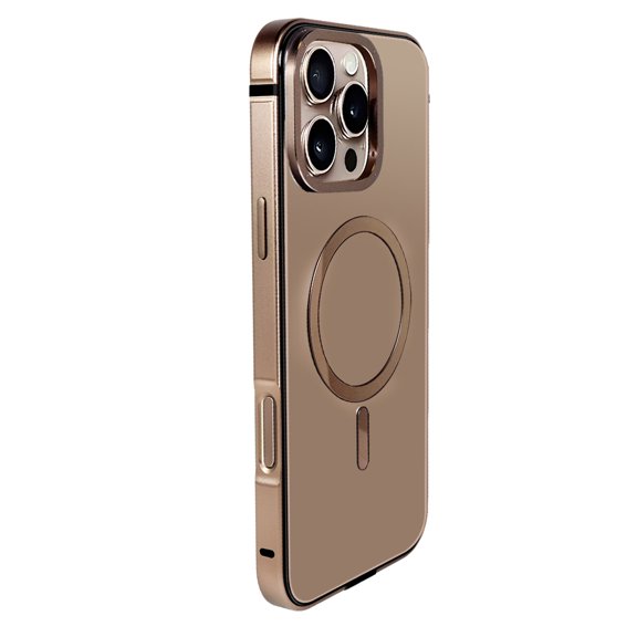 ELEHOLD Magnetic Protective Case Cover For Apple iPhone 16 Pro Max, Shockproof Magnetic Anti-Scratch Rugged Hard PC Metal Frame Back Cover Case with Qi Wireless Charging,Desert