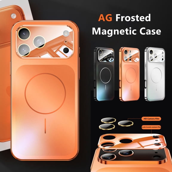 ELEHOLD Magnetic Protective Case For iPhone 17 Pro Max, PC+TPU Hybrid Shockproof Anti-Glare Matte Anti-Fingerprint Finish Cover with Camera Lens Protector ,Orange