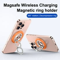 ELEHOLD Magnetic Ring Holder, Dual-Sided Magnetic Phone Ring Holder Magnet Cell Phone Grip Finger Ring Kickstand Compatible with iPhone 17 16 15 14 13 12 Pro Max Mag-Safe, Android, Samsung etc,Orange